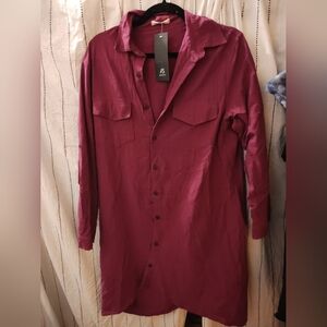 Anself Red Button Front Blouse/Shirt Dress - Long Sleeves NWT Size L